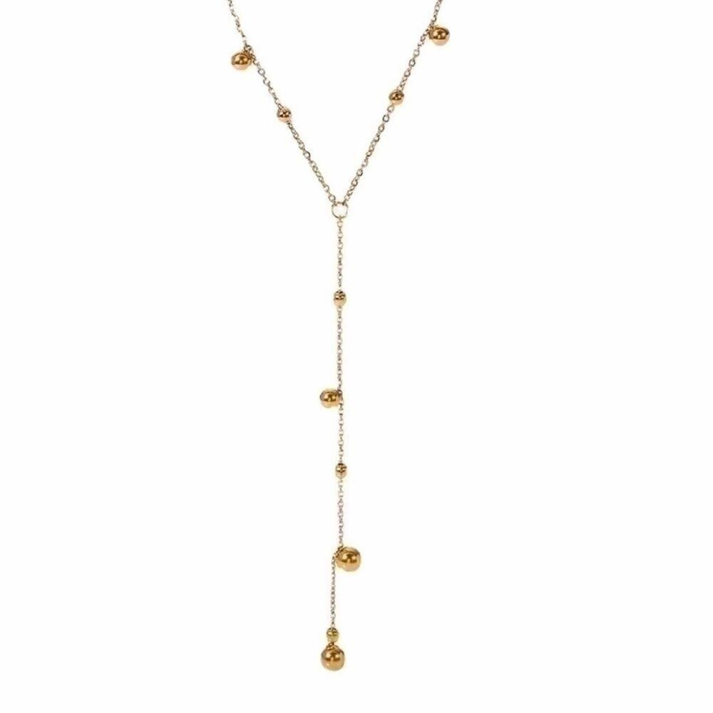 18K Gold Plated Dainty Beaded Y Lariat Necklace - Picture 8 of 11